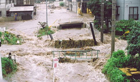 天竜川水系承知川のはん濫状況(長野県下諏訪町)