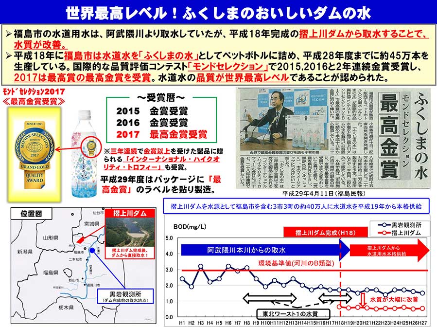 ダムからとった「ふくしまの水」が世界に発信されています