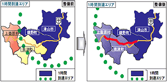 三次医療施設への1時間到達エリアの拡大 イメージ