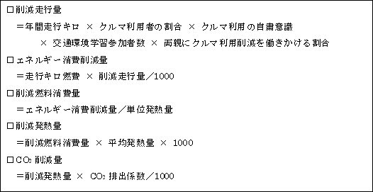 交通環境学習による二酸化炭素排出量削減量の試算式