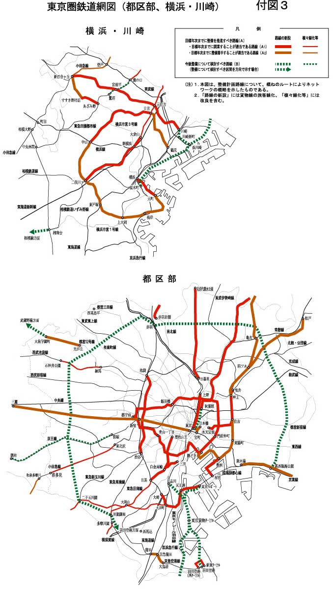 東京圏鉄道網図（都区部、横浜、川崎）
