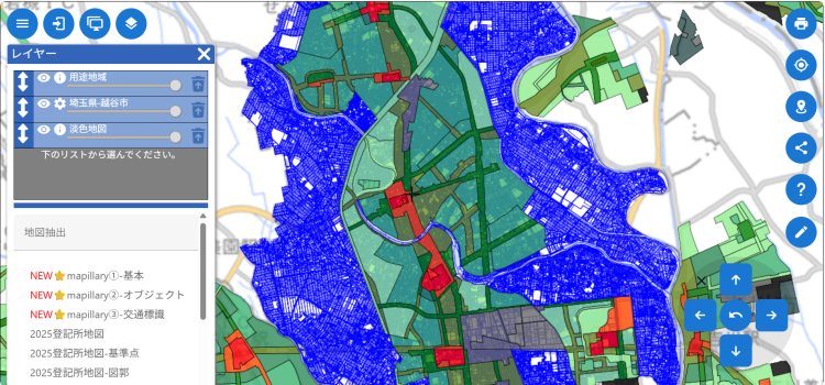 越谷市の地番現況図と用途地域