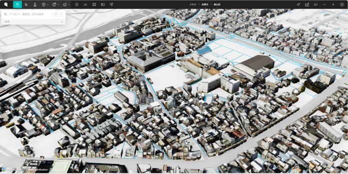 京都市の建築物モデルと地番現況図