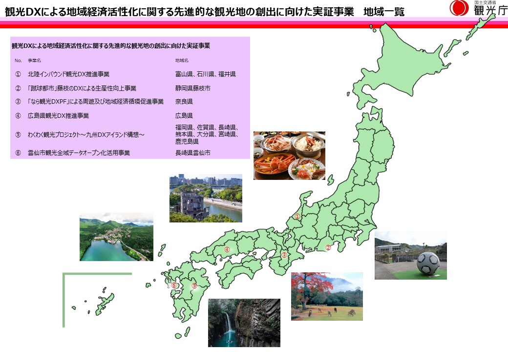 観光DXによる地域経済活性化に関する先進的な観光地の創出に向けた実証事業 地域一覧